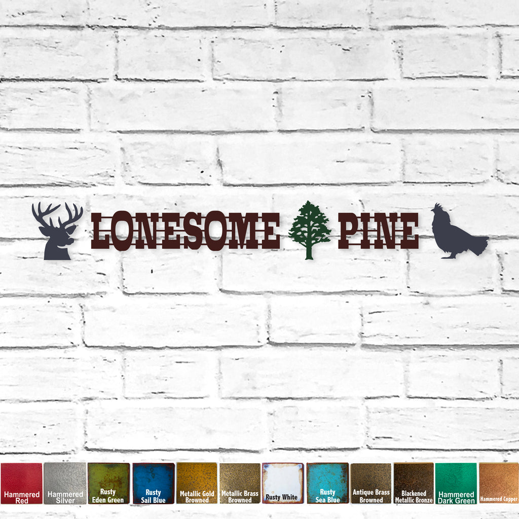 Custom Order for DL - Lonesome Pine with Tree and Critters - Metal Wall Art Sign - 73.7" wide x 9.6" tall as pictured - For Outdoors - Colors in Description - Handmade in the USA