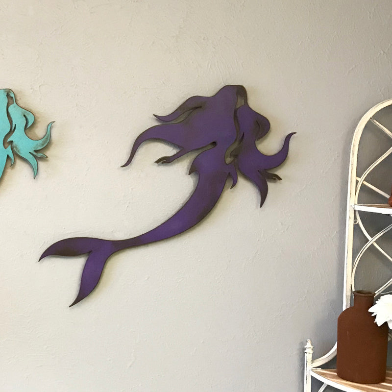 Mermaid - Metal Wall Art Home Decor - Handmade in the USA - Choose 11", 17" or 23" Tall - Choose your Patina Color - Free Ship