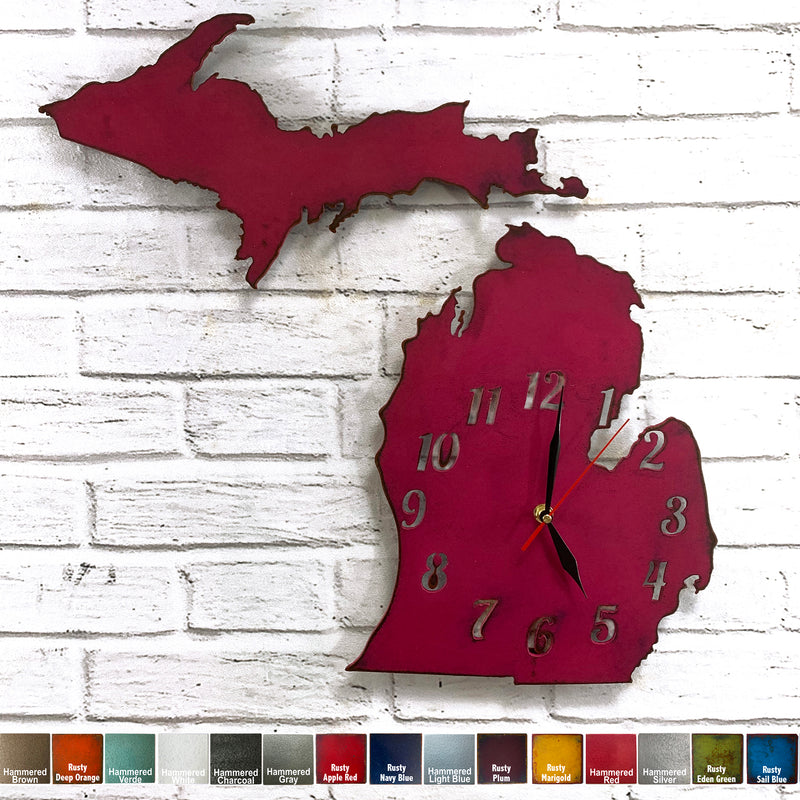 Michigan state map clock metal wall art home decor cutout handmade by Functional Sculpture llc