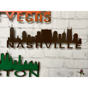 Nashville Skyline - Metal Wall Art Home Decor - Made in the USA - Choose 23", 30" or 40" Wide - Choose your Patina Color - Hanging Cityscape - Free Ship