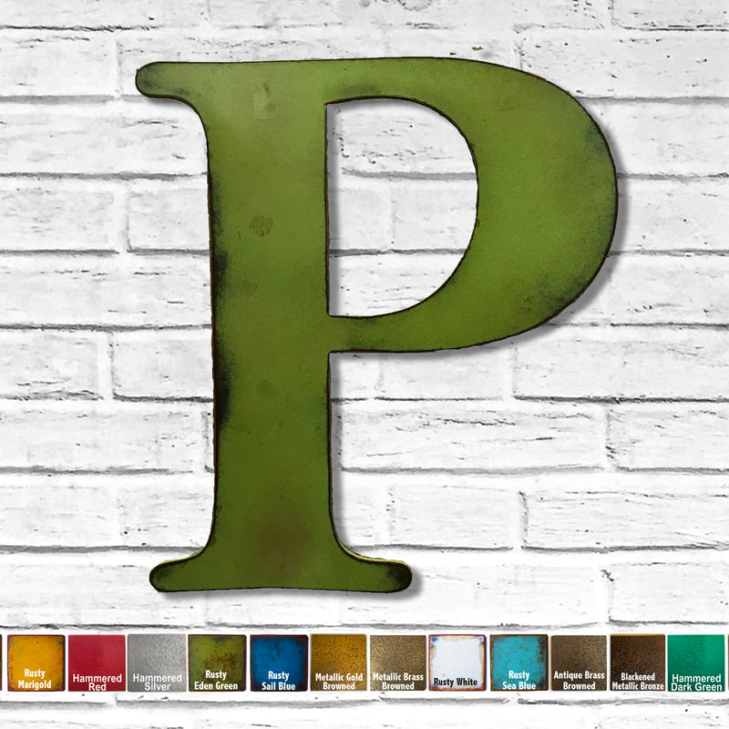 Letter P - Metal Wall Art Home Decor - Made in the USA - Choose 10", 12" or 16" Tall - Choose your Patina Color! Choose any letter - Free Ship