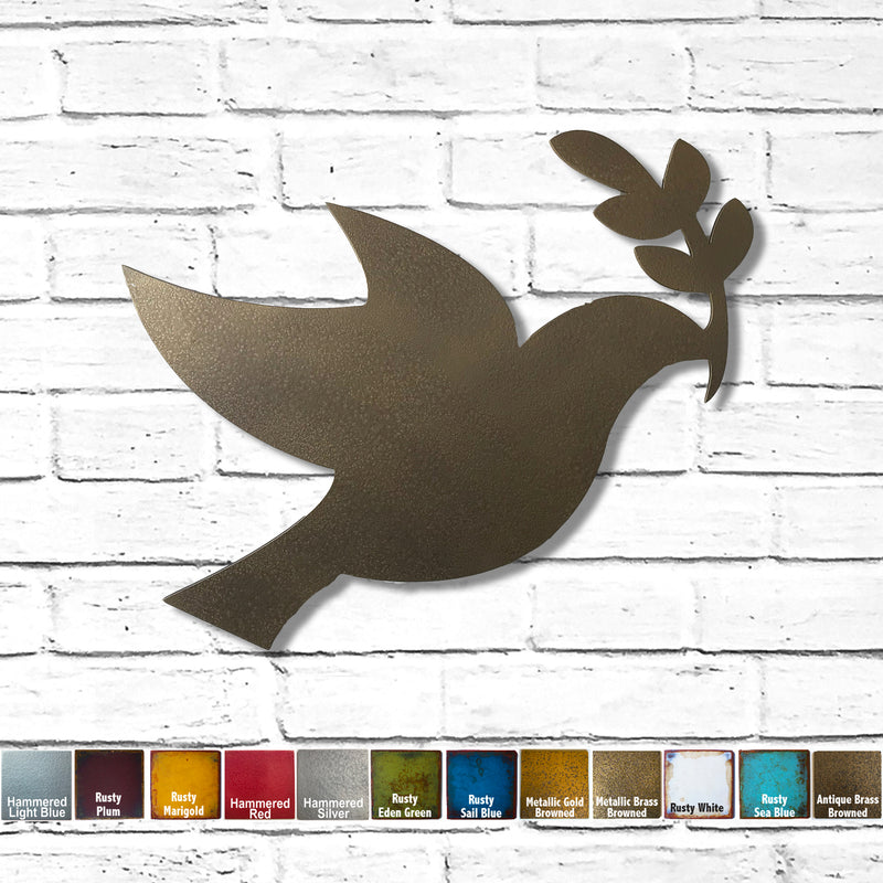 Peace Dove with Olive Branch - Metal Wall Art Home Decor - Made in the USA - Choose 11", 17" or 23" Wide - Choose your Patina Color - Free Ship