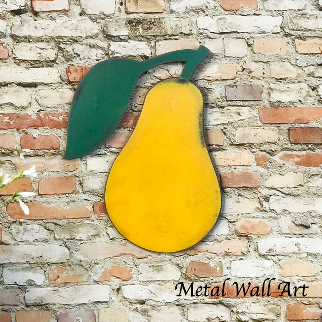 pear fruit shaped metal wall art home decor cutout handmade by Functional Sculpture llc