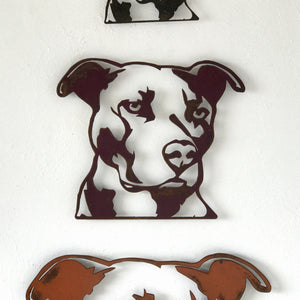 Pit Bull Bust - Metal Wall Art Home Decor - Handmade in the USA - Choose 11", 17" or 23" Wide - Choose your Patina Color - Free Ship