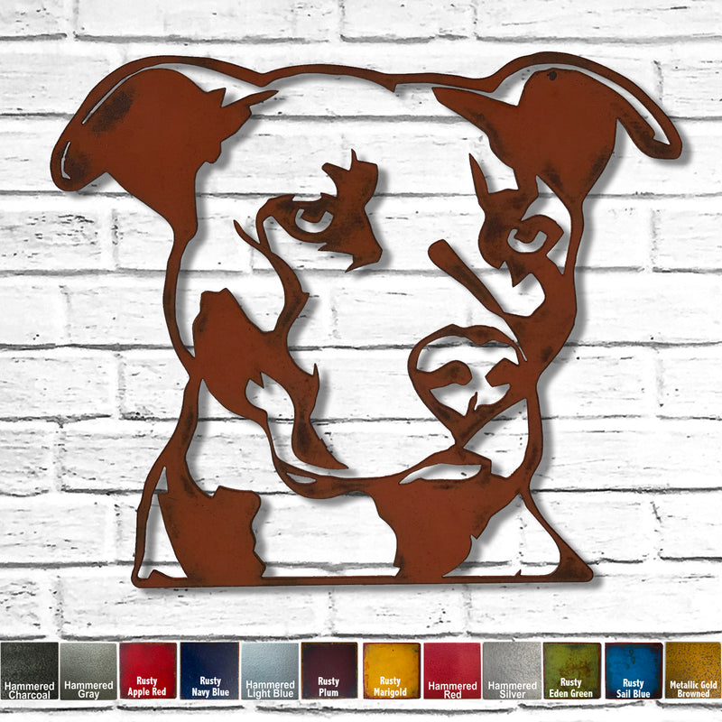 Pit bull bust dog shaped metal wall art home decor cutout handmade by Functional Sculpture llc
