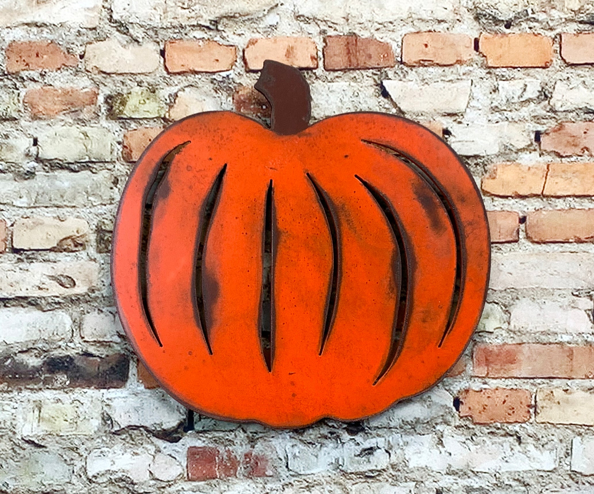 pumpkin shaped metal wall art home decor cutout handmade by Functional Sculpture llc