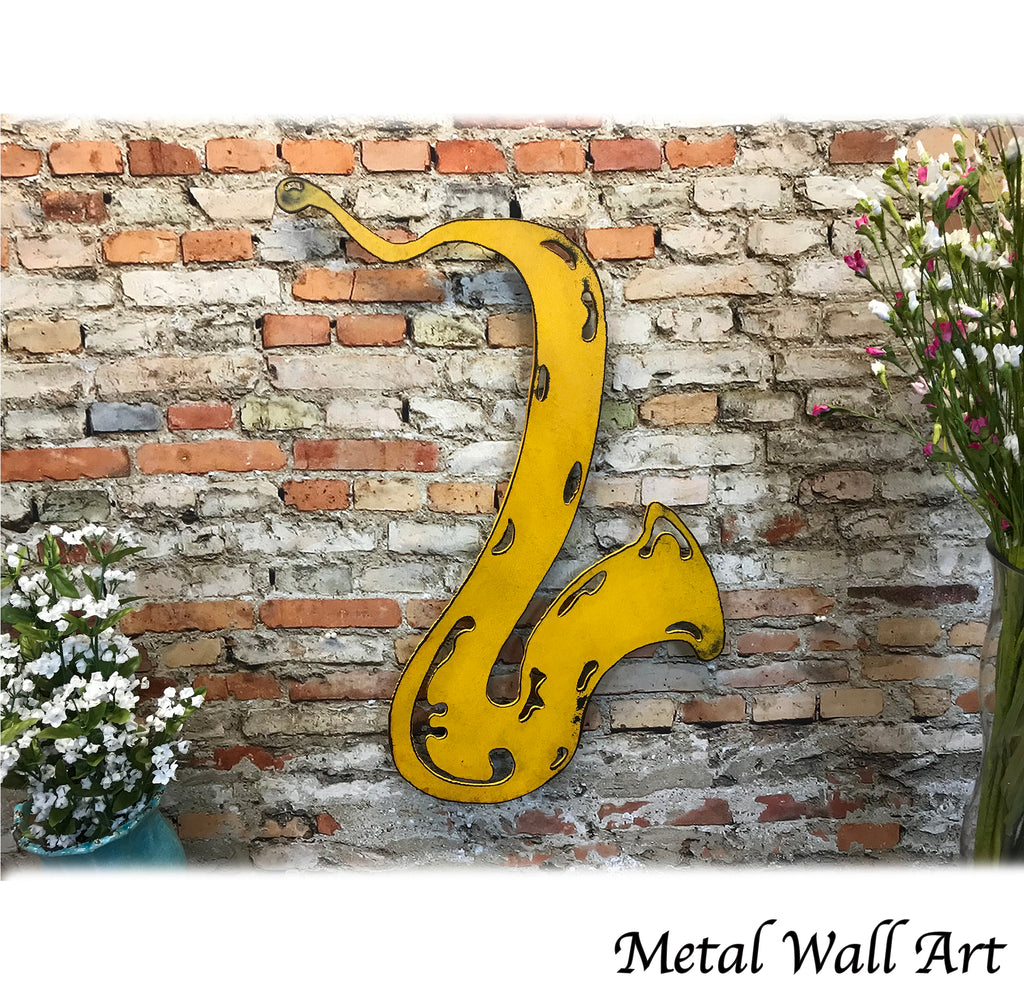 Saxophone shaped metal wall art home decor cutout handmade by Functional Sculpture llc