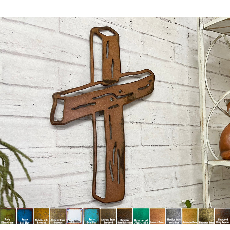 Wooden Look Cross - Metal Wall Art Home Decor - Made in the USA - Choose 17