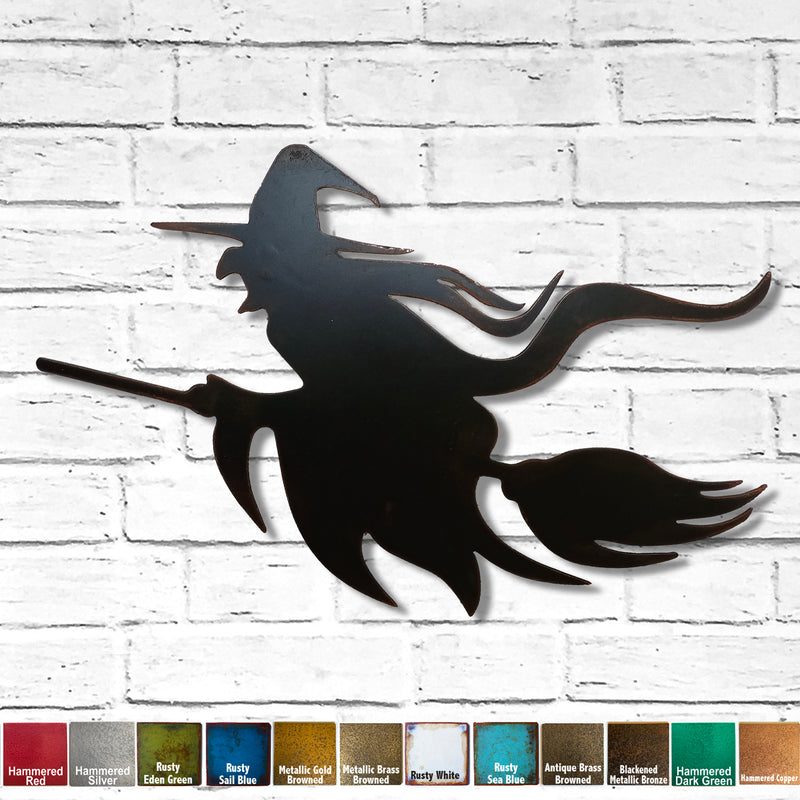 Witch on Broomstick - Halloween - Metal Wall Art Home Decor - Handmade in the USA - Choose 17