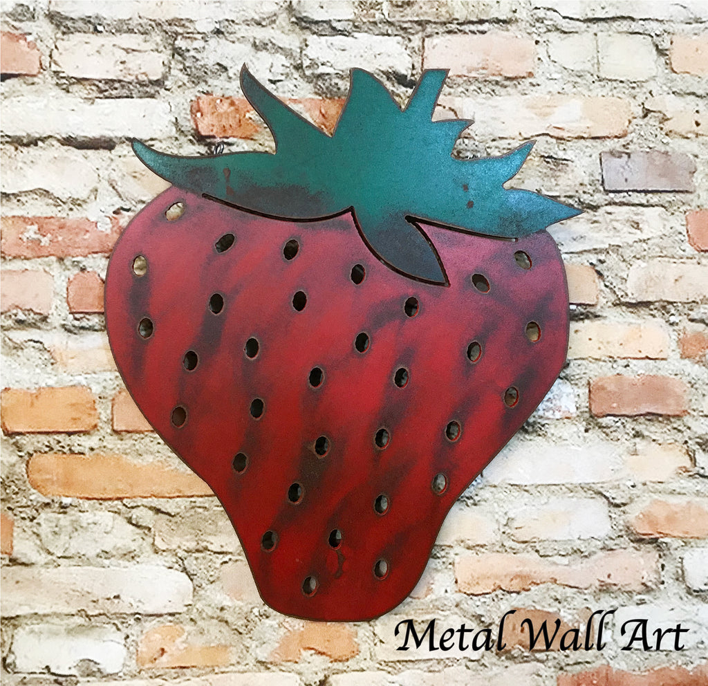 Strawberry fruit metal wall art home decor cutout handmade by Functional Sculpture llc