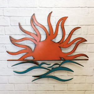 Sun and Waves - Metal Wall Art Home Decor - Handmade in the USA - Choose 17”, 23" or 30”, Choose your Patina Color - Free Ship