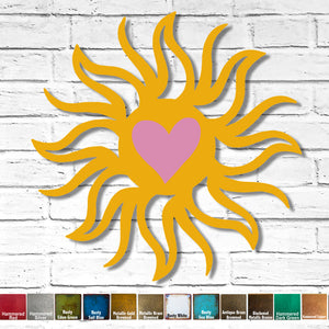 Custom Order - 36" Sun with Heart 3D - Finished in Rusty Light Pink and Rust Marigold - Metal Wall Art Home Decor