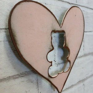 Heart(s) with Teddy Bear Cutout - Metal Wall Art Home Decor - Handmade in the USA - 6.5" wide - Choose your Patina Color - Free Ship