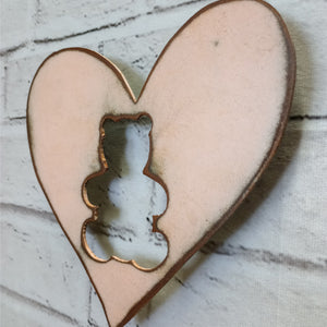 Heart(s) with Teddy Bear Cutout - Metal Wall Art Home Decor - Handmade in the USA - 6.5" wide - Choose your Patina Color - Free Ship