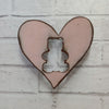 Heart(s) with Teddy Bear Cutout - Metal Wall Art Home Decor - Handmade in the USA - 6.5" wide - Choose your Patina Color - Free Ship
