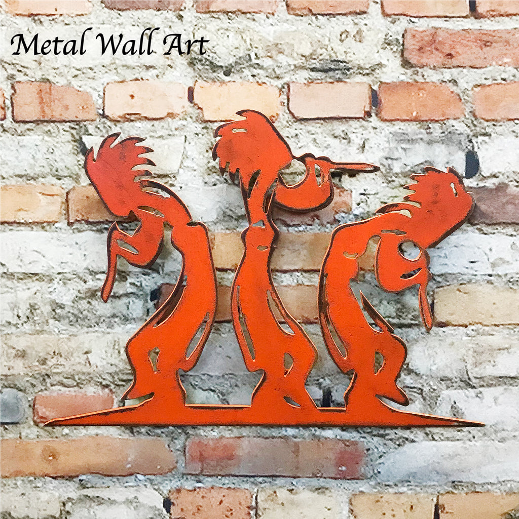 Three Kokopelli musical symbol metal wall art home decor cutout handmade by Functional Sculpture llc