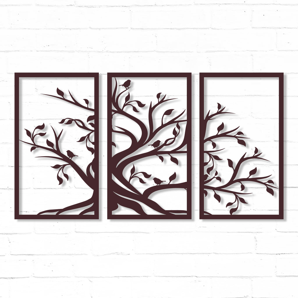 Three Panel Tree Art - Metal Wall Art Home Decor - Handmade in the USA - Choose 40" or 50" wide - Choose your Patina Color - Free Ship