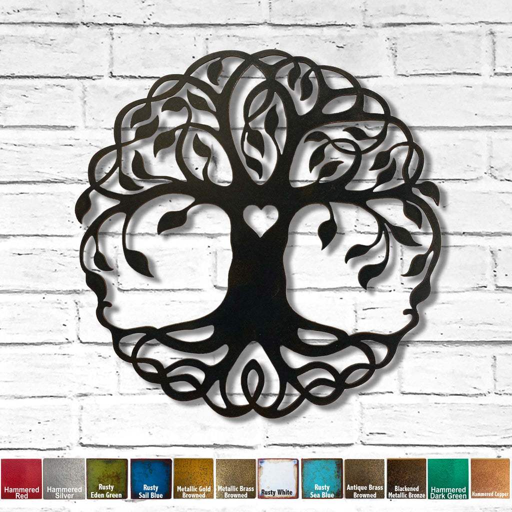 Tree of Life with Heart Cutout- Metal Wall Art Home Decor - Handmade in the USA - Choose 12", 17" or 24", Choose your Patina Color - Free Ship