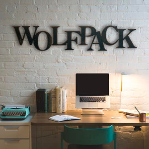 WOLFPACK sign - Metal Wall Art Home Decor - Handmade in the USA - Choose 25", 35" or 40" Wide - Choose your Patina Color - Free Ship