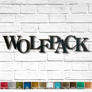 WOLFPACK sign - Metal Wall Art Home Decor - Handmade in the USA - Choose 25", 35" or 40" Wide - Choose your Patina Color - Free Ship