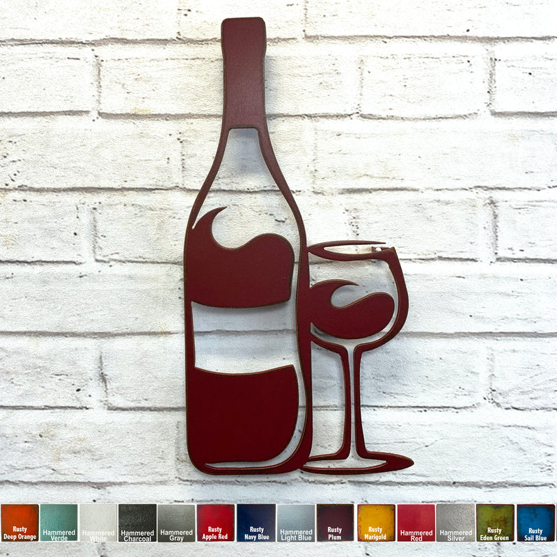 Wine Bottle and Glass - Metal Wall Art Home Decor - Handmade in the USA - Choose 11