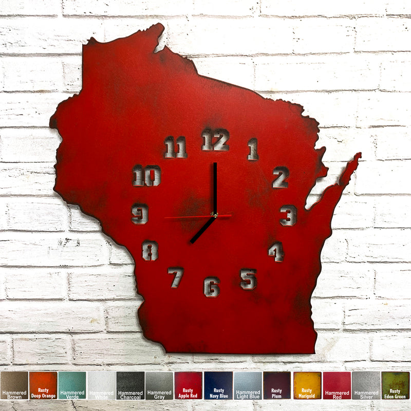 Wisconsin Metal Wall Art Clock - Collegiate Numbers - Home Decor - Handmade in the USA - Choose 16
