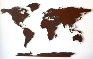 AUSTRALIA SHIPPING - World Map "with" Antarctica - Metal Wall Art Home Decor - 60" x 100" - Choose your Patina Color!