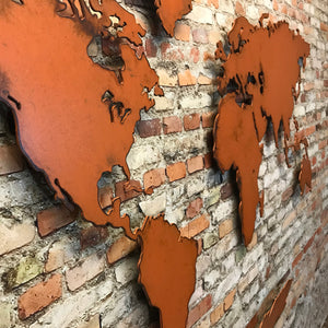 World Map "with" Antarctica - Metal Wall Art Home Decor - Handmade in the USA - Choose 50", 60" or 72" Wide - Choose your Patina Color - Free Ship